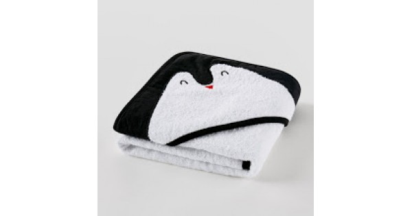 Badcape pinguin in witte badstof