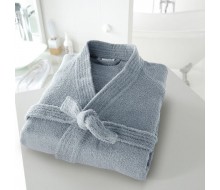 Badjas in badstof met kimonokraag (volwassenen) in grijsblauw