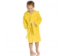 Kinderbadjas effen in badstof (350 g/m²) met kap in zonnig geel - 2 jaar (maat 86)