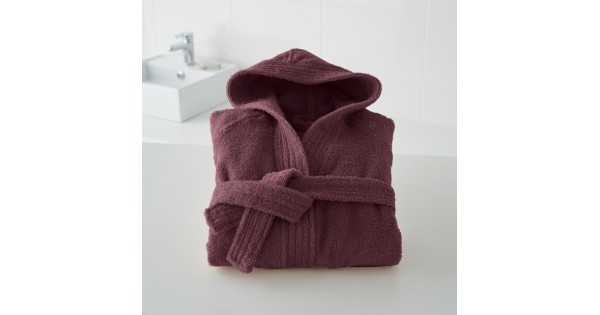 Kinderbadjas effen in badstof (450 g/m²) met kap in vijg - 4-6 jaar (maat 102-114)